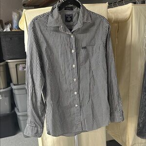 Faconnable Black Gingham Cotton Button Down Size M